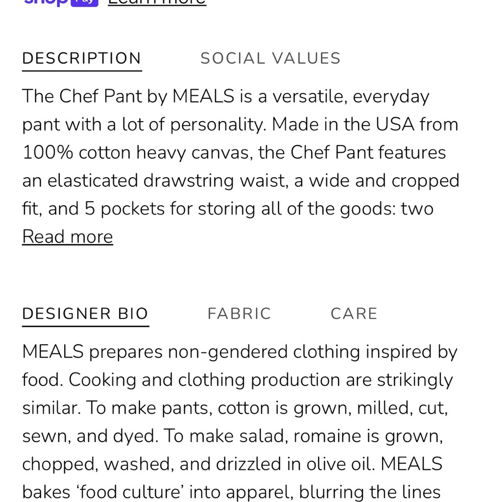 NWT Meals Clothing Chef Pants in Flour - Picture 5 of 11